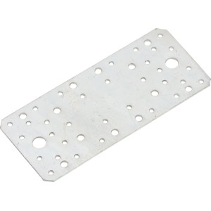 Rechteckiger, verzinkter Flachverbinder (210x90mm) mit vielen Löchern zur Befestigung.