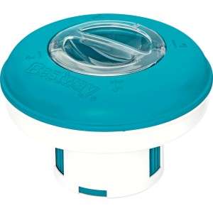 Bestway Dosierschwimmer Groß, blau-weißer Pool Dosierer mit transparentem Deckel.