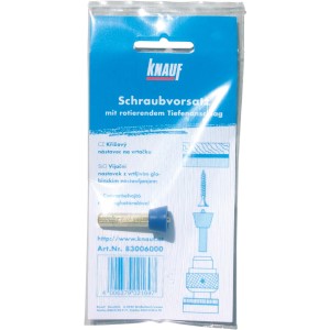 Knauf Schraubvorsatz mit Tiefenanschlag für Gipskartonarbeiten, Detailaufnahme in Verpackung.