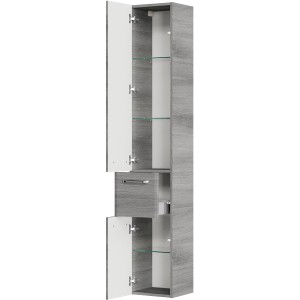 Pelipal Bad-Hochschrank Quickset 328, Graphit, 30 cm breit, mit offenen Türen und Schublade.