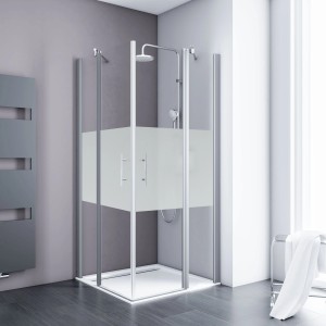 Schulte Eckeinstieg Alexa Style 2.0, 90x90 cm, mit Drehtür und Alu-Natur Rahmen.