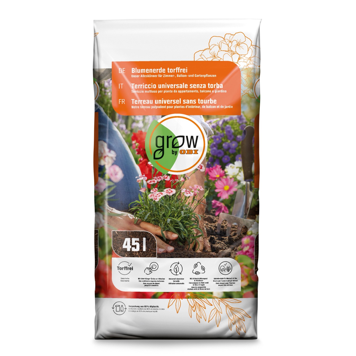 GROW by OBI Blumenerde Torffrei 45 l kaufen bei OBI