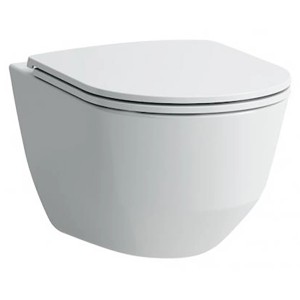 Laufen Wand-WC-Set Pro, spülrandlos, mit schlankem WC-Sitz und waagerechtem Abgang in Weiß.