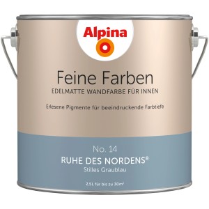Alpina Feine Farben No. 14 Ruhe des Nordens, graublaue Wandfarbe, 2,5 l Dose.