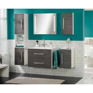 Fackelmann Waschbecken Kera Weiß, 81 cm, mit Unterschrank und Spiegelschrank im Badezimmer.