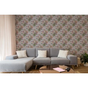 Boutique Vliestapete Martha Mauve mit Blumenmuster im Wohnraum.
