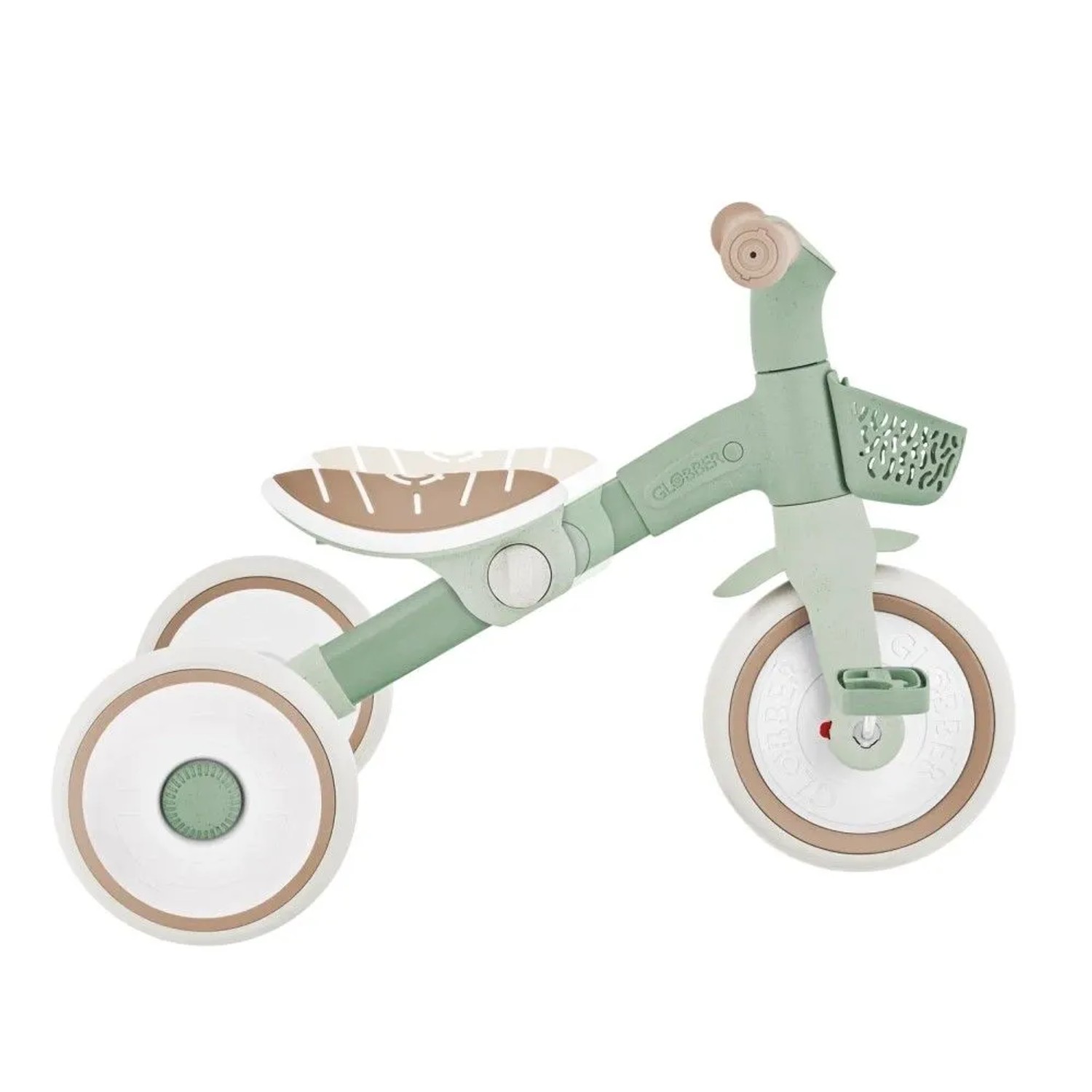 Globber Learning Trike 2in1 Salbei Grün. Kinder Dreirad/Laufrad mit höhenverstellbarem Sattel, Körbchen, EVA-Reifen.