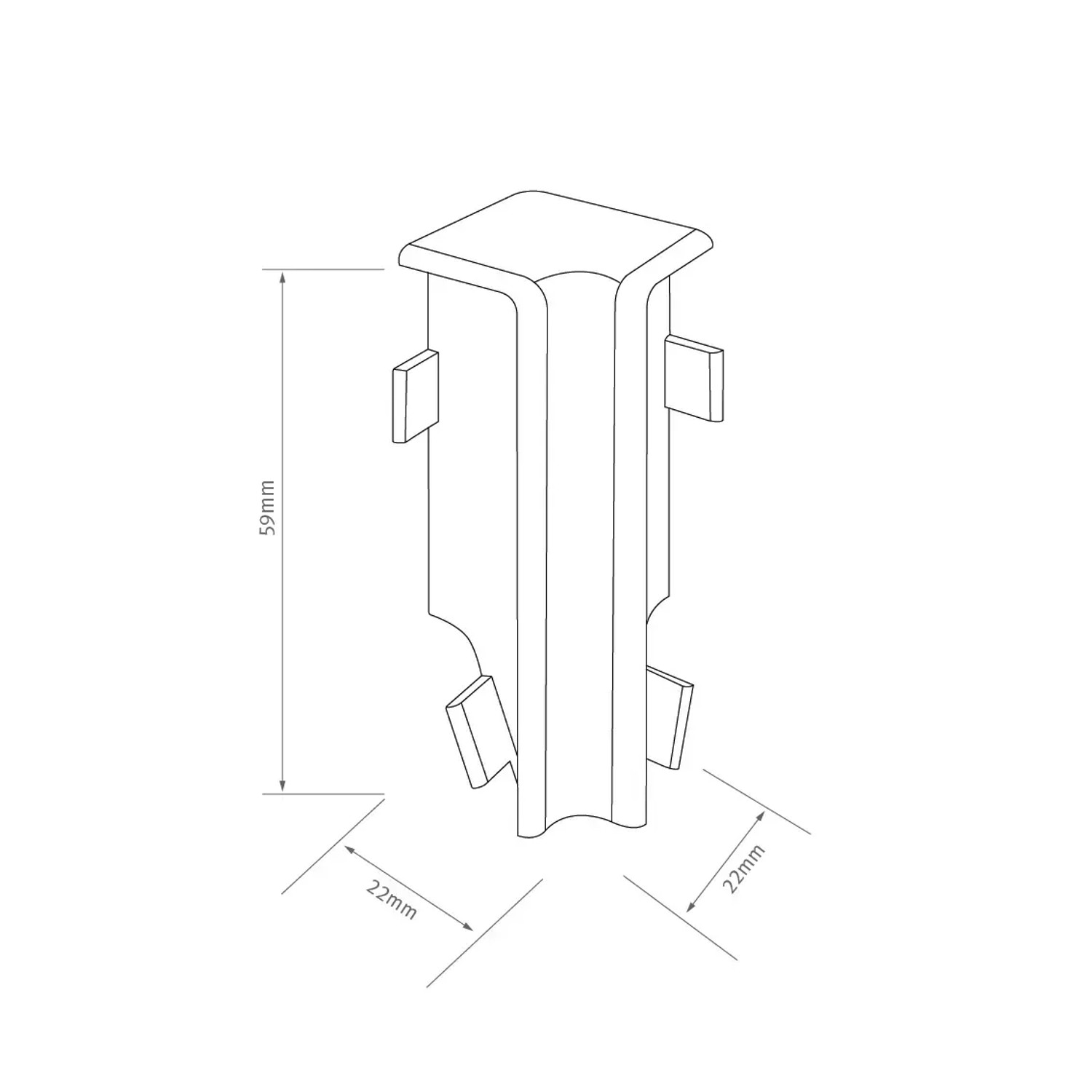 Egger Innenecke Kubisch, 6 cm, Nussbaum, 2er-Pack. Detailaufnahme der Maße. Für Sockelleisten.