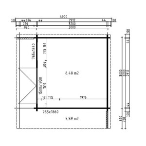 Grundrisszeichnung Alpholz Gartenhaus Cube-4, 400x400 cm, mit Maßen und Flächenangaben.