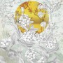 Komar Vliesfototapete Karma mit Blüten und gelbem Kreis, 200x250 cm.