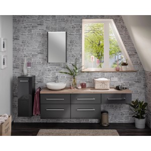 Fackelmann Spiegelschrank Denver, anthrazit, 42 cm breit, mit Softclose-Türen im Badezimmer.