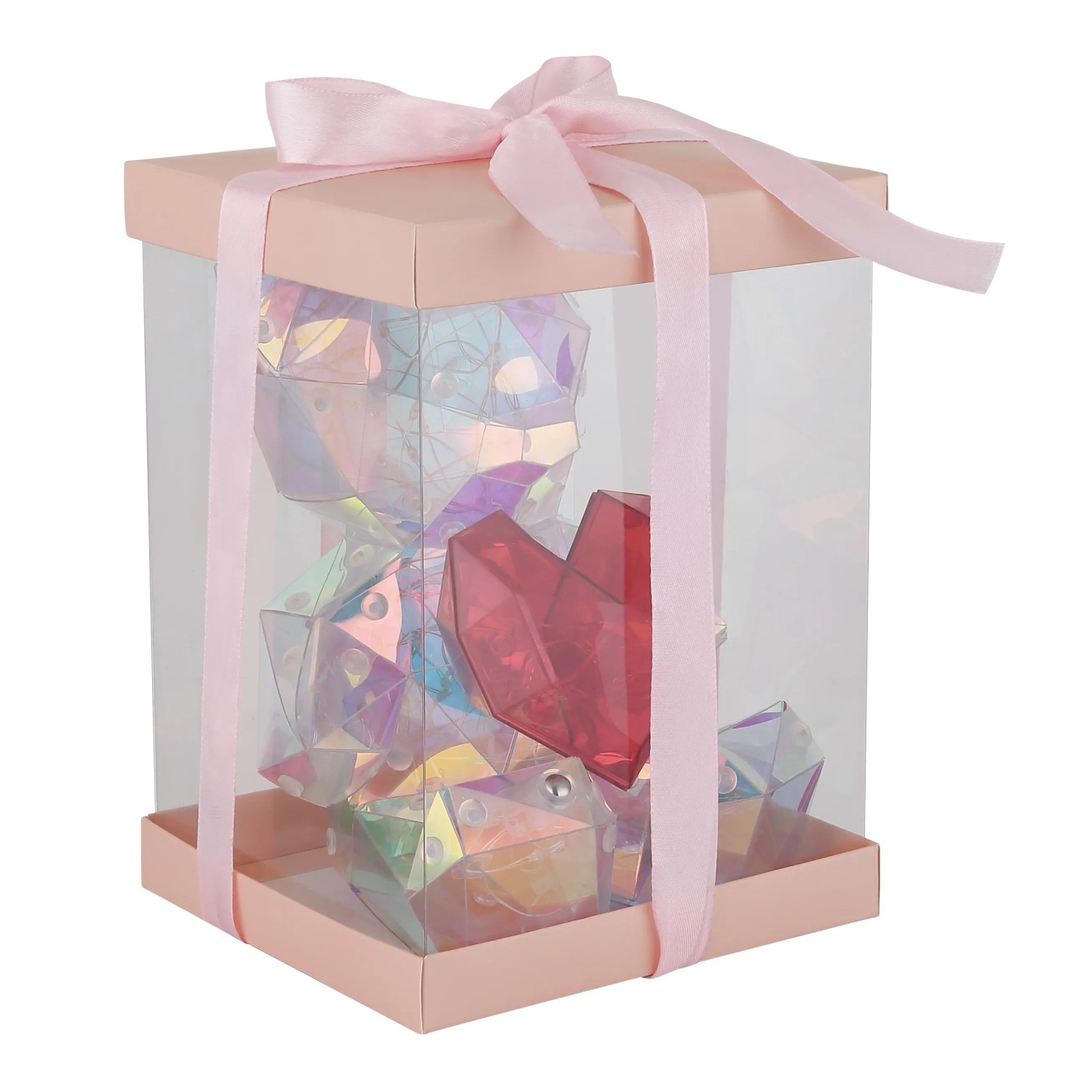 Globo Tischleuchte Brondar im Geschenk-Karton mit Schleife. Bär-Design mit Kristall-Effekt und rotem Herz.