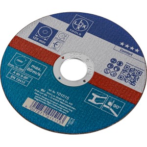 LUX Gewebe-Trennscheibe Comfort, Ø 125 mm für Winkelschleifer. Trennscheibe in blau, rot und silber.