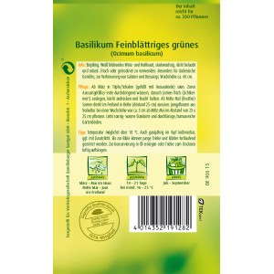 Samentüte Quedlinburger Basilikum 'feinblättriges grünes'.