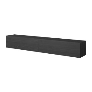 Selsey TV-Hängeboard Bisira, 200 cm, in schwarzgrauer Esche-Holzoptik mit matten, grifflosen Klapptüren.
