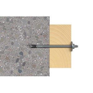 fischer Bolzenanker FAZ II Plus GS 12/120 gvz im Einsatz in Beton und Holz.