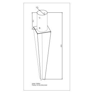 Feuerverzinkte Einschlagbodenhülse für Rundhölzer, 81x150x600 mm, ideal für Pfostenmontage im Außenbereich.
