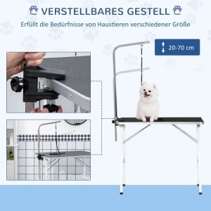 PawHut Haustierpflegetisch, schwarz, höhenverstellbar, mit Schlingen. Rutschfeste Oberfläche für Hundefellpflege.