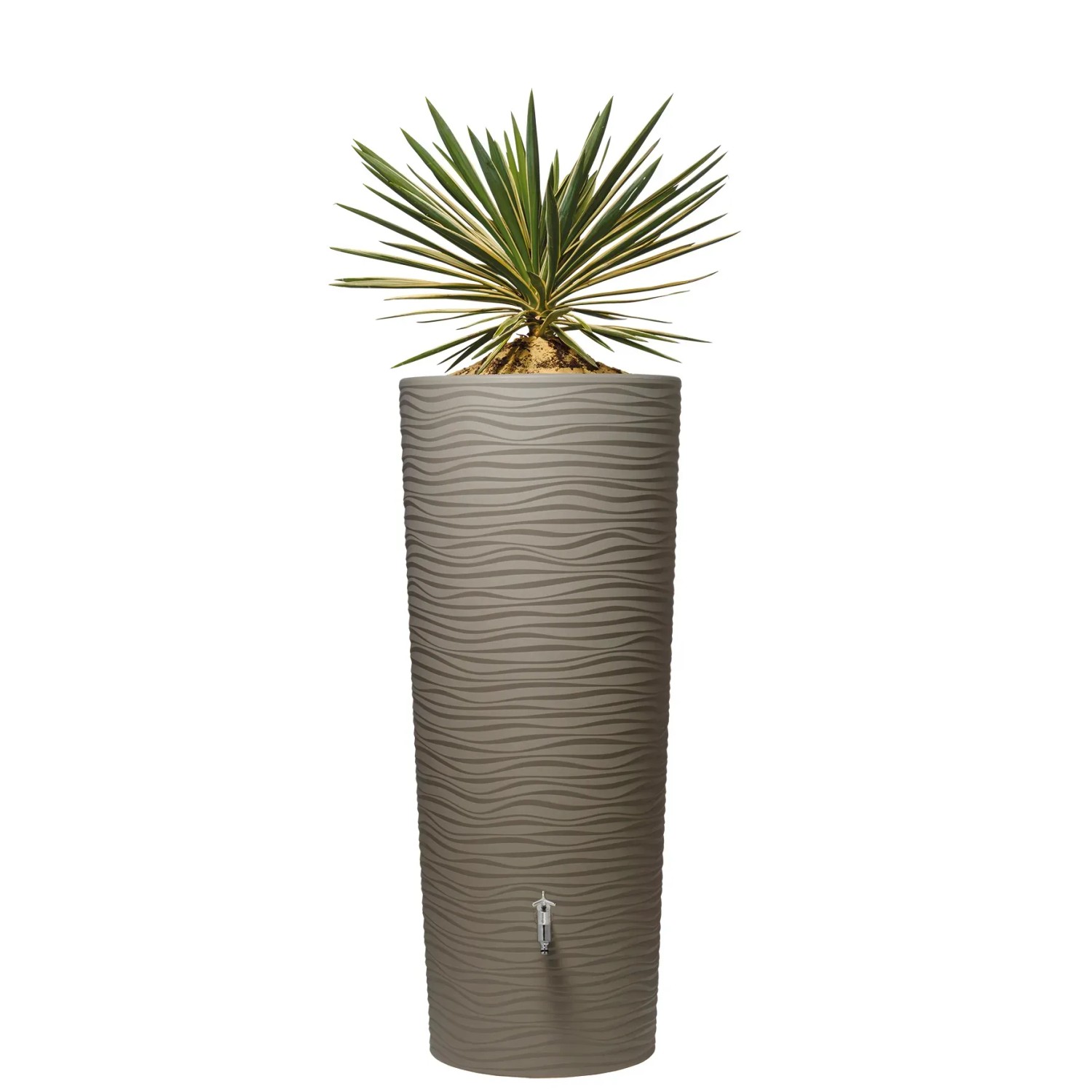 Natura 2in1 Regenwasserbehälter 350 l Sahara mit Pflanze im Pflanzschale.