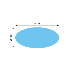 Blaue Poolabdeckung, oval, 7,31 x 3,65 m, mit Maßangaben.