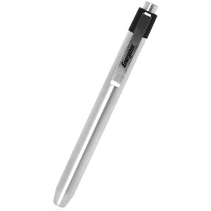 Energizer Metal Penlight Speziallampe, silberne Stiftlampe mit Clip und Batterien.