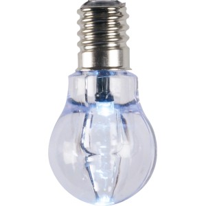 Nahaufnahme einer kaltweißen LED-Glühbirne für Solar-Lichterketten.