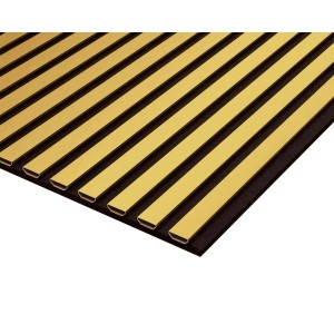 Goldene FN Acustico Akustikpaneele mit Aluminium-Lamellen für Wandgestaltung und Schallreduzierung.