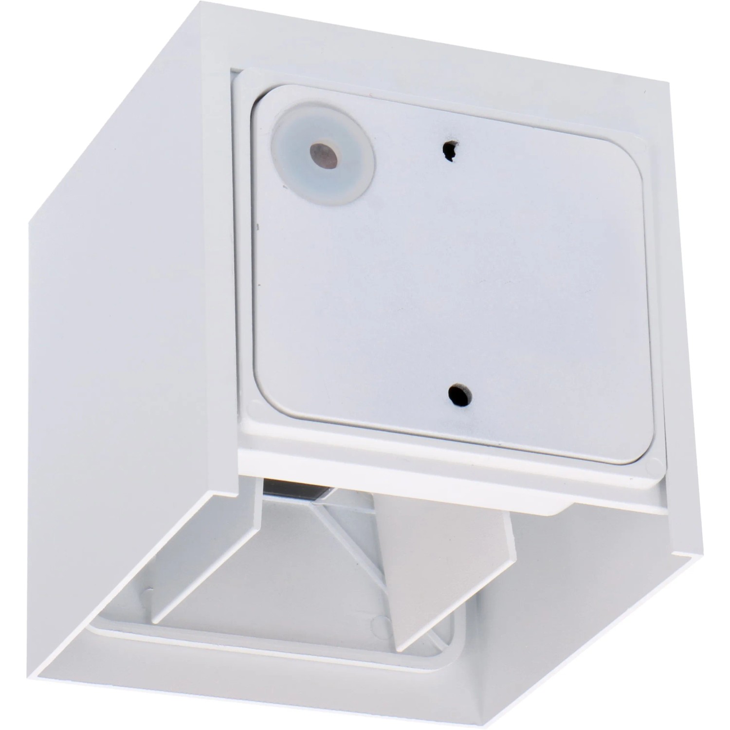 Weiße, eckige LED`s light Außenwandleuchte für stimmungsvolle Beleuchtung im Garten.