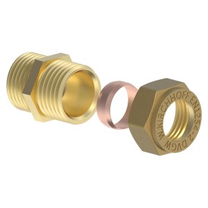 Kirchhoff Übergangsstück 22 mm x 26,4 mm für CU-Rohr, Klemmfitting aus Messing, blank.