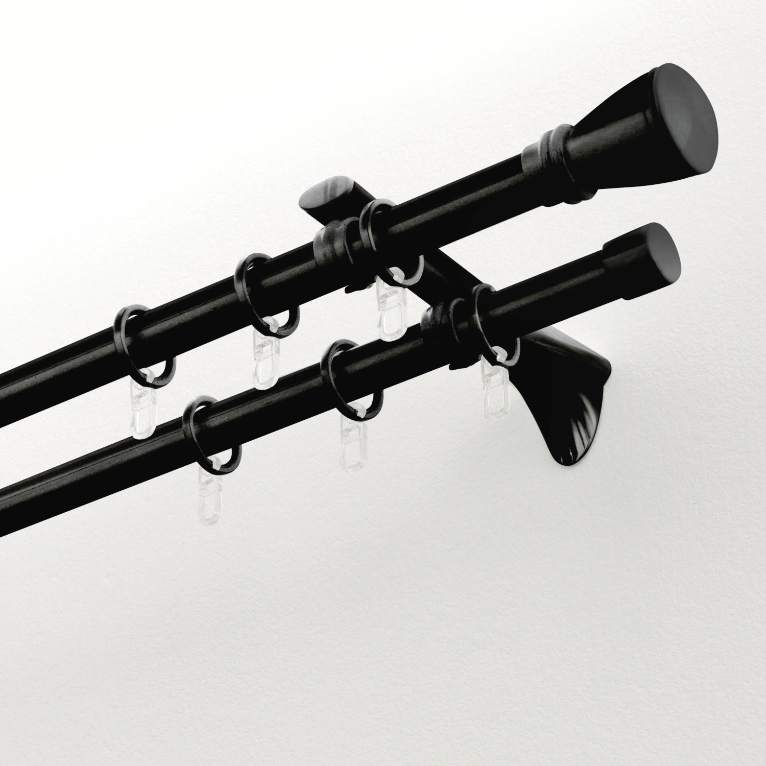 Gardinia Chicago Gardinenstange, Ø 20 mm, Schwarz, 2-läufig, mit Ringen und Trägern.