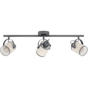 Eglo Spot 3er Ruscomb, schwarz/natur, mit drei beweglichen Spots im Vintagedesign.