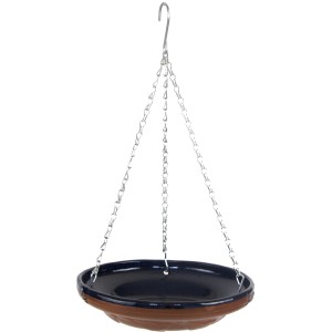 Hängende, blaue Sunny Garden Vogeltränke Ø 28 cm mit Metallketten.