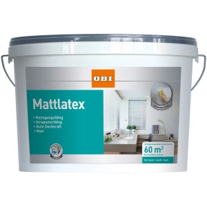 Eimer OBI Mattlatex Weiß, 10 l, matte Latexfarbe für Innenräume, reinigungsfähig und strapazierfähig.