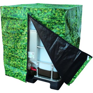IBC Design-Cover Ivy für 1000 l Tank, Efeu-Optik, mit Klettverschluss für einfachen Zugang.