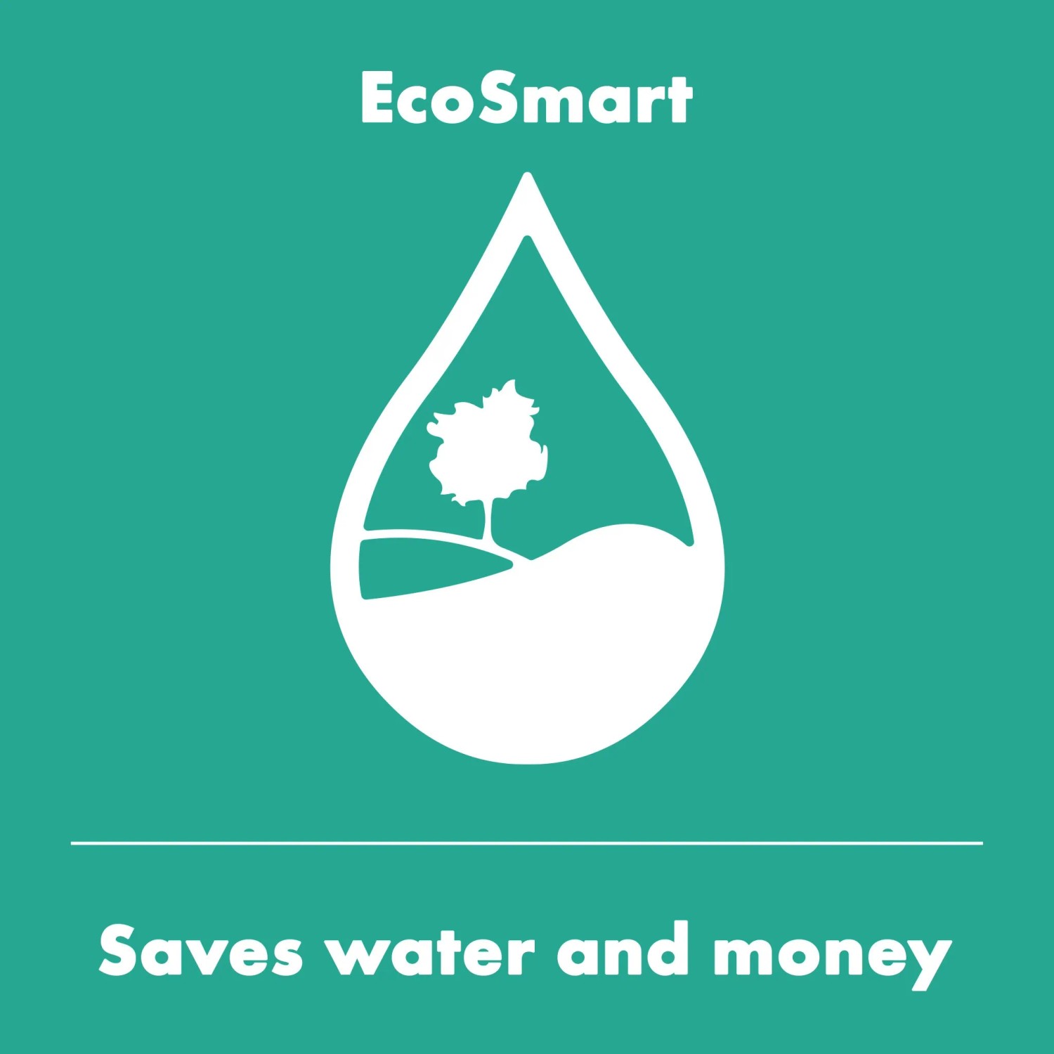 EcoSmart Logo: Wassertropfen mit Baum, spart Wasser und Geld.