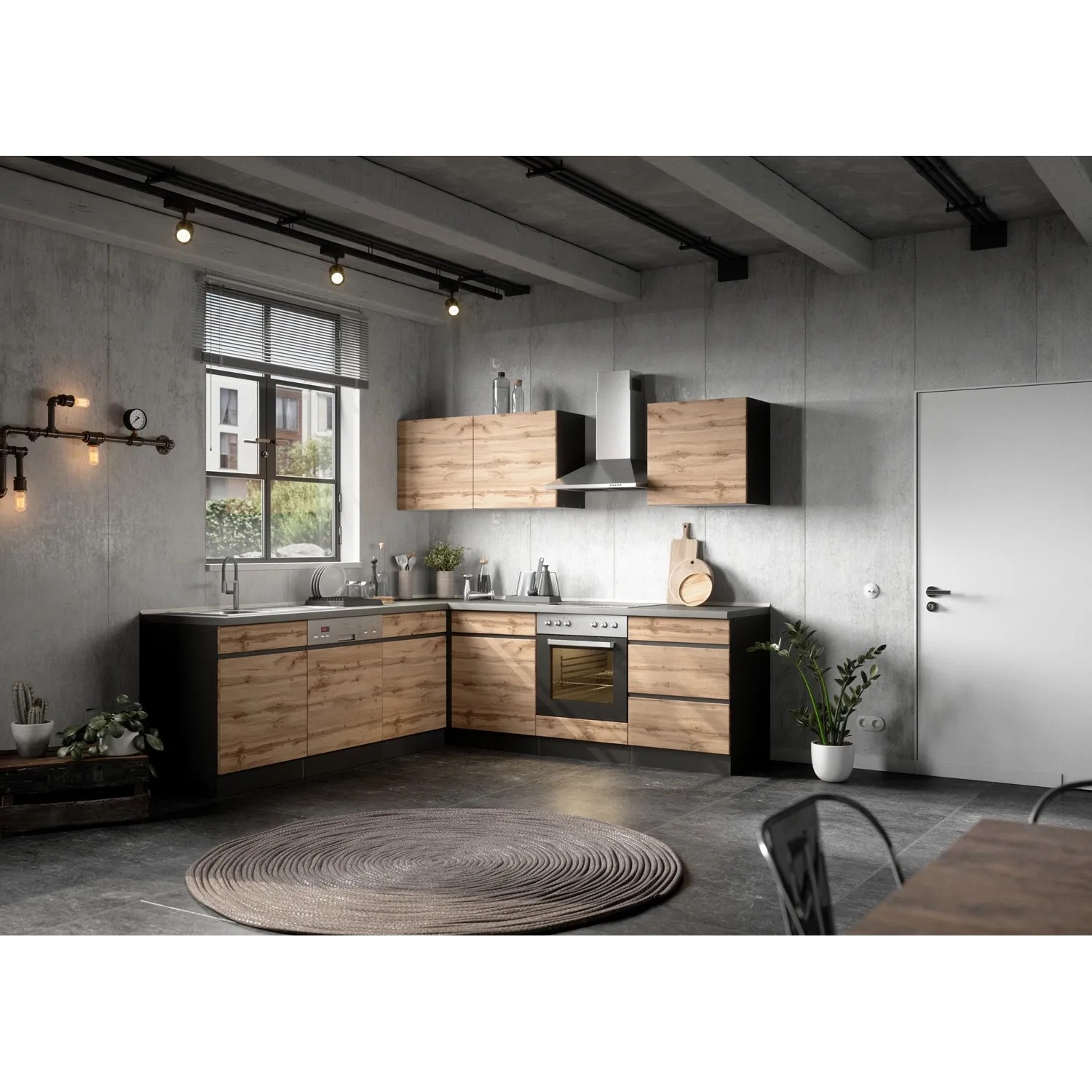 Held Möbel Winkelküche Turin 240 x 240 cm Wotaneiche-Graphit mit E-Geräten kaufen bei OBI