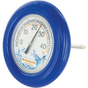 Rundes Steinbach Poolthermometer mit blauem Schwimmring, Temperaturanzeige in Grad Celsius.