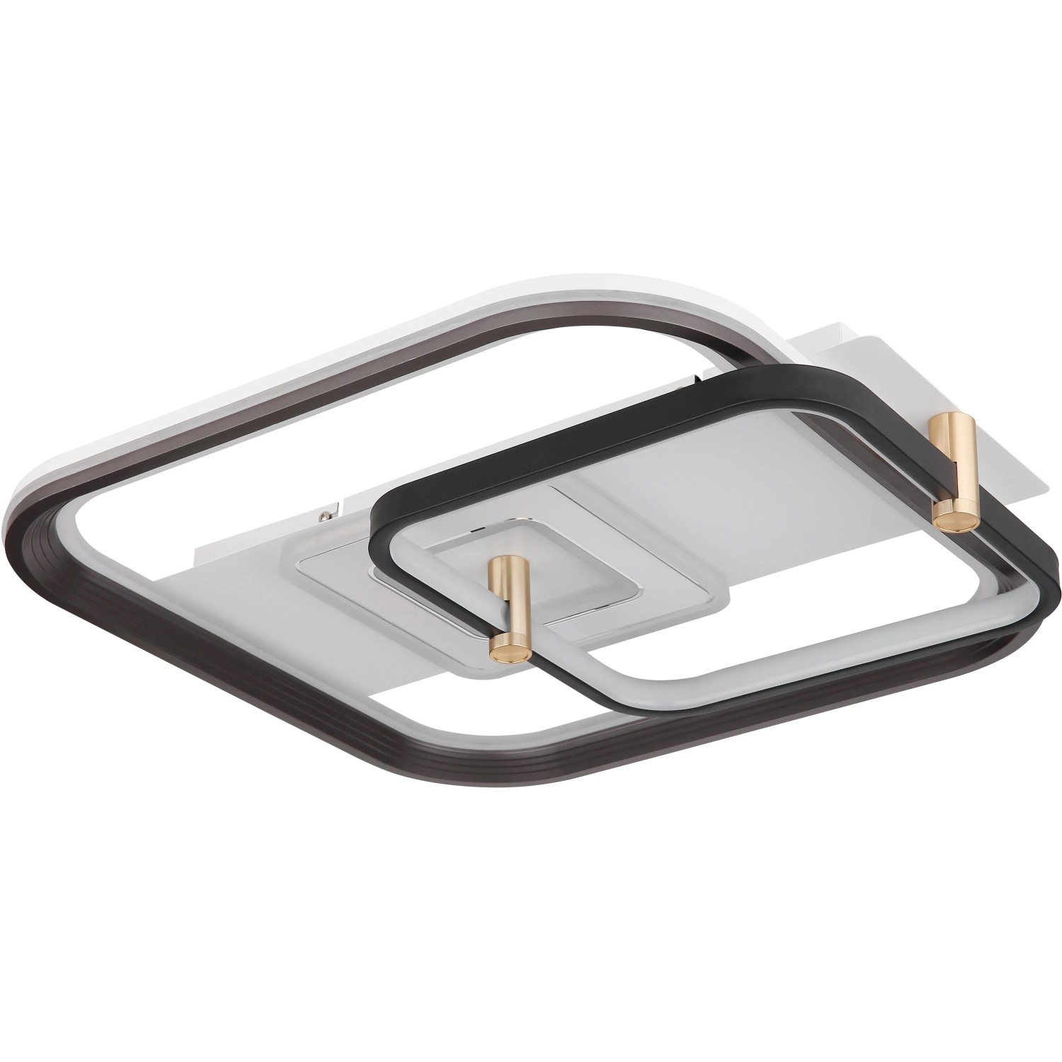 Moderne LED-Deckenleuchte Ani, weiß matt, mit schwarzem und grauem Rahmen, dimmbar.