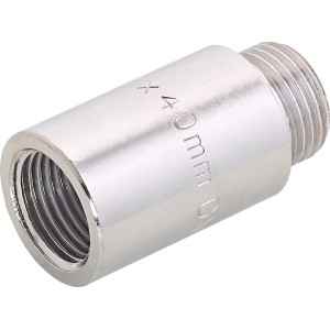 Verchromte Hahnverlängerung aus Messing, 40 mm, Gewindefitting für Wasser- und Heizungsinstallation.