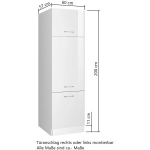 Weißer Held Möbel Kühlschrankumbauschrank Mailand, 60 cm breit, Hochglanz-Front, Vorratsschrank.