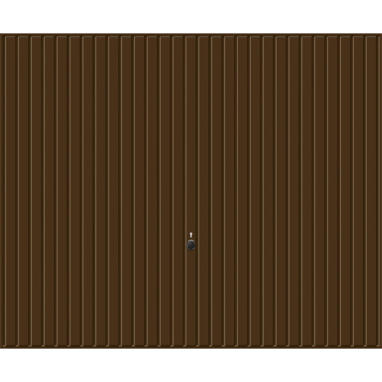 Hörmann Schwingtor Pearl, terrabraun, mit senkrechter Sicke. Garagentor aus Stahl, Ansicht geschlossen.