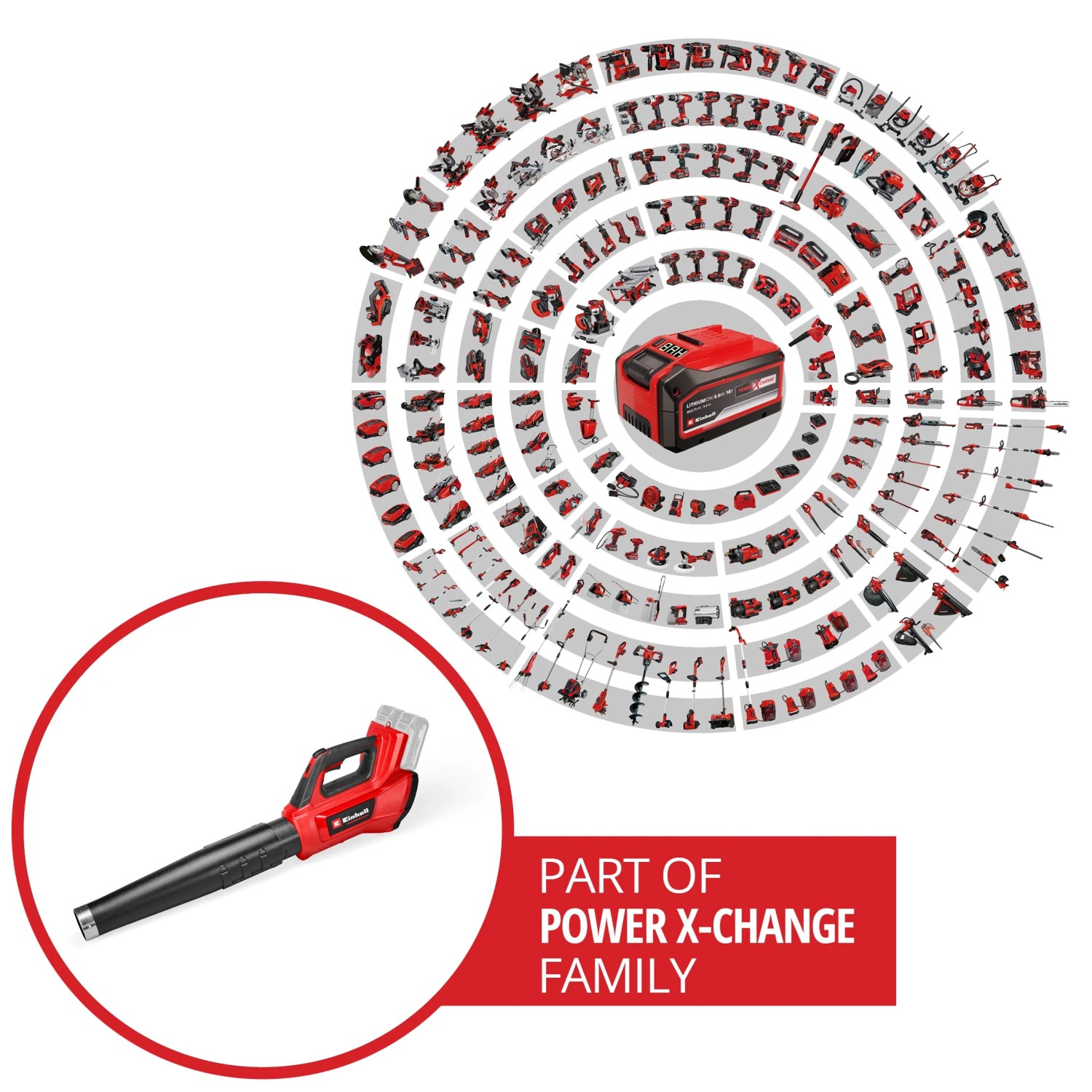 Einhell Akku-Laubbläser GP-LB 36/230 Li E BL-Solo, Teil der Power X-Change Familie.