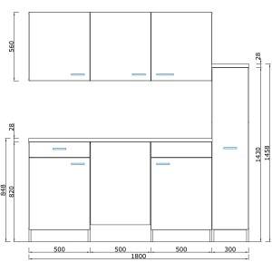 Respekta Küchenzeile KB180EYWC, 180 cm, Weiß/Eiche York Nachbildung, mit Elektrogeräten.