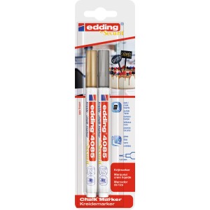 Edding Kreidemarker E-4085, 2 Stk. in Gold und Silber für Tafeln und Fenster.