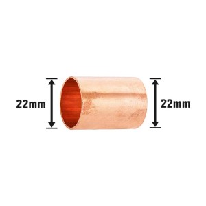 Löt-Muffe aus Kupfer, Ø 22 mm, für die Verbindung von Kupferrohren.