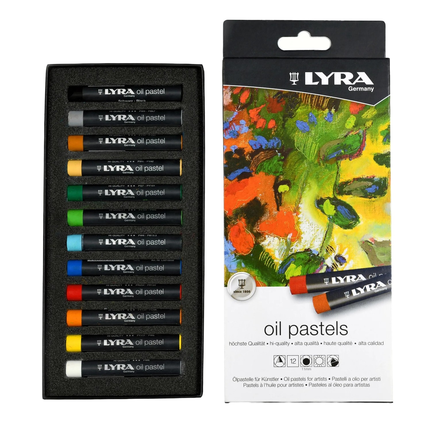 Lyra Öl-Pastellkreiden, 12 Farben im Kartonetui. Hochpigmentierte Ölfarben für Künstler.