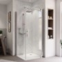 Breuer Drehtür rechts, Chrom/Klarglas, 90 cm, für Seitenwand Europa Design. Duschtür mit Hebe-Senkmechanismus.