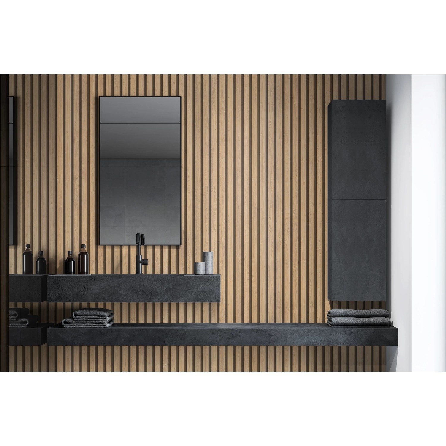 Grosfillex Wandverkleidung Element 3D Optik Linio Bamboo im Badezimmer.