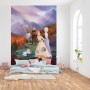 Komar Fototapete Frozen: Anna, Elsa, Kristoff und Sven vor Berglandschaft. Ideal für Kinderzimmer.