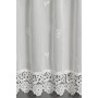 Naturfarbene Bistrogardine mit floraler Stickerei und Spitzenborte, 48x135 cm.